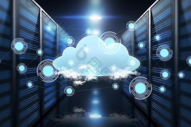 未来服务器机房上的虚拟云全息图