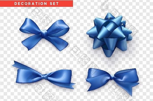 弓蓝色的现实的设计孤立的礼物弓丝带