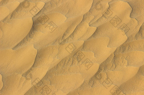 撒哈拉沙漠金色沙滩上令人惊讶的细微颗粒，形成了由风形成的微型沙丘的无缝图案