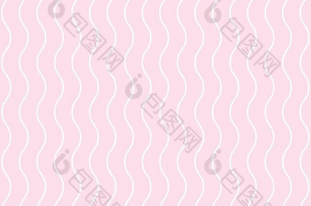 几何极简主义白色条纹波浪线图案，在柔软的粉红色背景上垂直粗线，平滑的锯齿形或运动曲线。