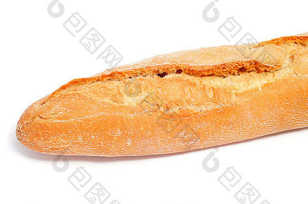 白色背景上西班牙长面包的特写镜头
