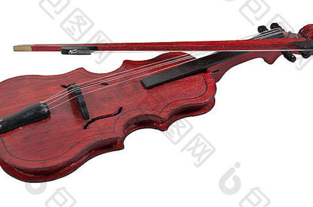 古典木制小提琴，带制作音乐的弓-包括路径