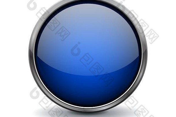蓝色的玻璃按钮闪亮的图标金属框架