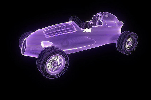 全息线框风格的跑车。漂亮的3D渲染。