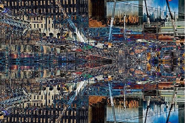 纽约曼哈顿市区建筑工地的抽象几何数字合成图