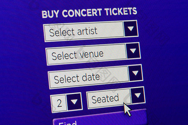 关闭虚构的网站邀请用户买音乐会事件票进入细节