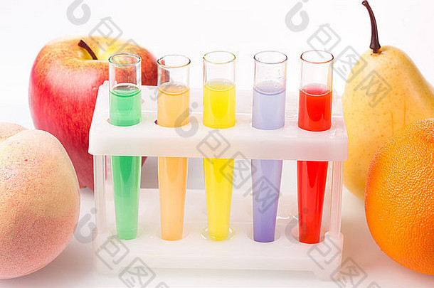 水果封闭化学试管。基因工程食品中的农药