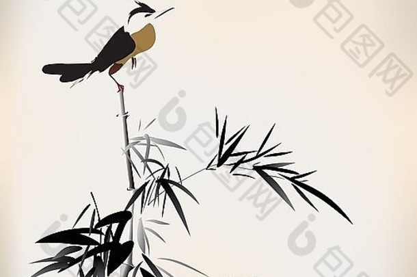 鸟绘画中国人墨水树