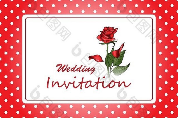 优雅的框架婚礼邀请红色的玫瑰花波尔卡点背景