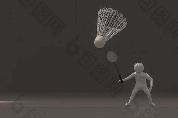 羽毛球灰色背景的3D渲染。
