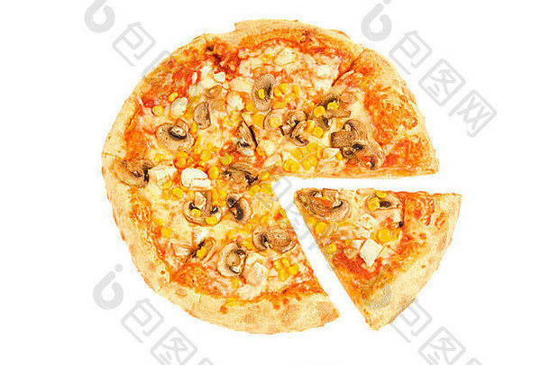 开销视图披萨片减少纯白色背景