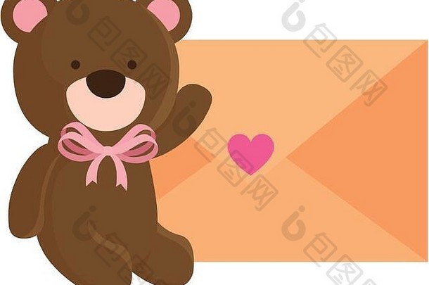 可爱的泰迪熊信封孤立的图标