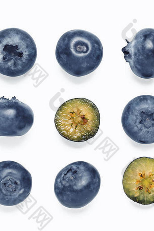 无缝的模式蓝莓超级食物排毒摘要帕特布背景蓝莓减少孤立的白色背景前视图