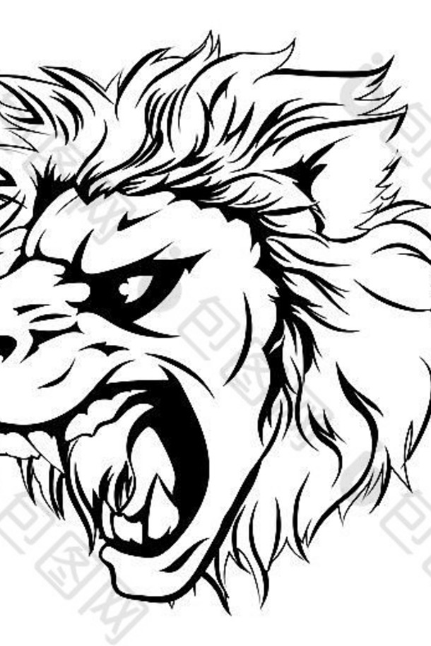 强大的狮子动物吉祥物头黑色的白色咆哮的
