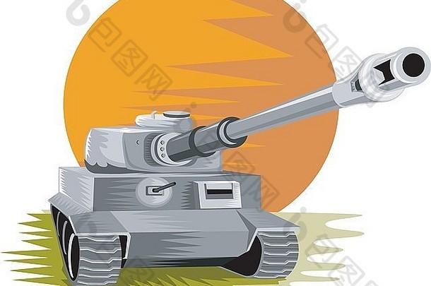 第二次世界大战德国装甲战斗的插图，采用复古风格。
