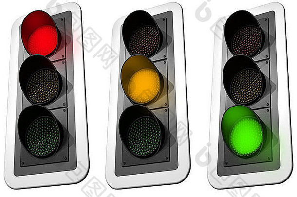 三个信号交通灯的单独图示