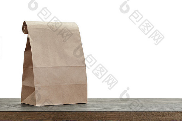 午餐或食物用简单的棕色纸袋
