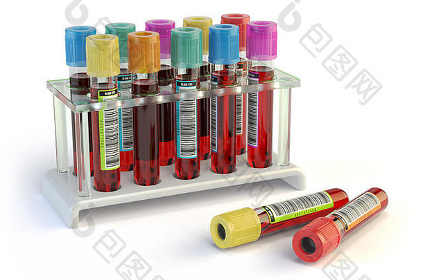 血测试管血样品架孤立的白色插图