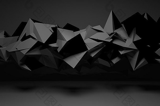 摘要数字背景室内黑色的闪亮的混乱的多边形结构渲染插图