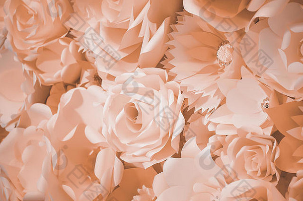 3D纸花墙的暗粉色滤色效果，婚礼、婴儿淋浴、生日或茶话会的装饰理念或背景