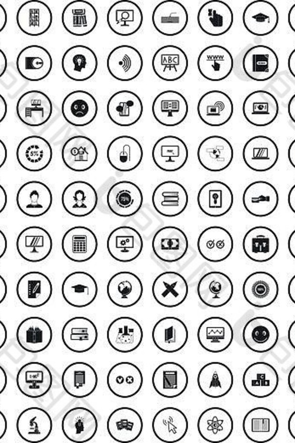 100个简单风格的电子学习图标