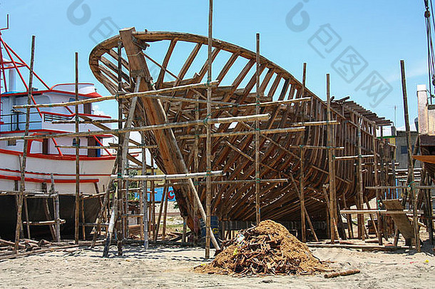 木船只建设海滩厄瓜多尔