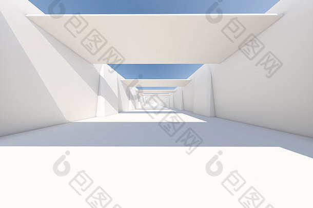 摘要现代体系结构背景空白色开放空间室内呈现
