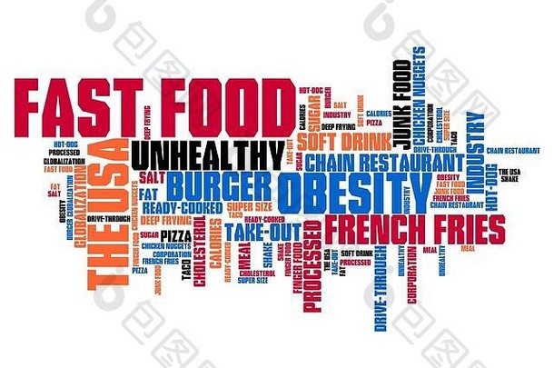 快食物不健康的饮食概念词云插图词拼贴画概念
