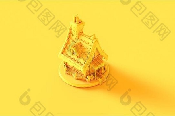 黄色圣诞姜饼屋3d插图3d渲染
