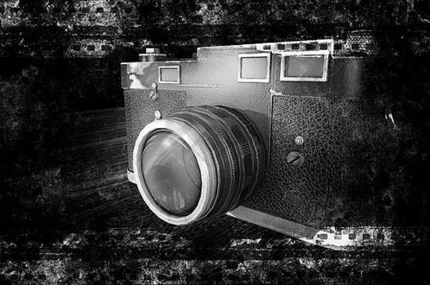 黑色背景上的老式照相/摄像机，具有胶片3d渲染功能