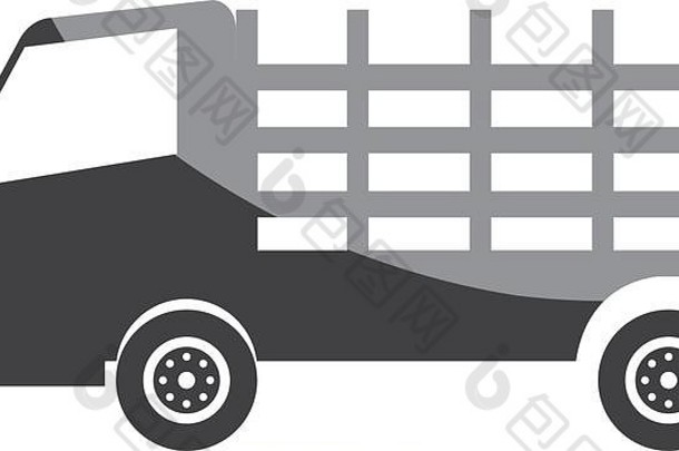 黑白色卡车车辆图标。