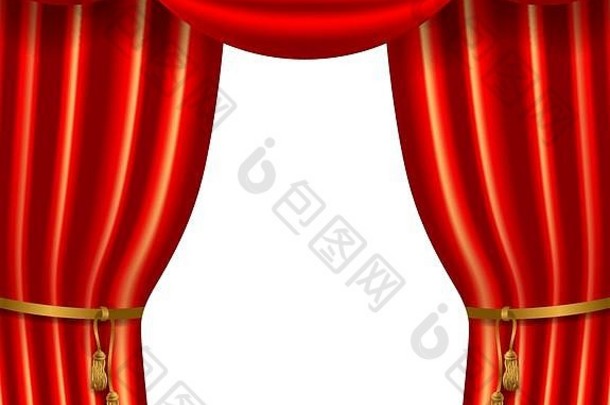 3d红色豪华丝绸窗帘，真的室内装饰天鹅绒