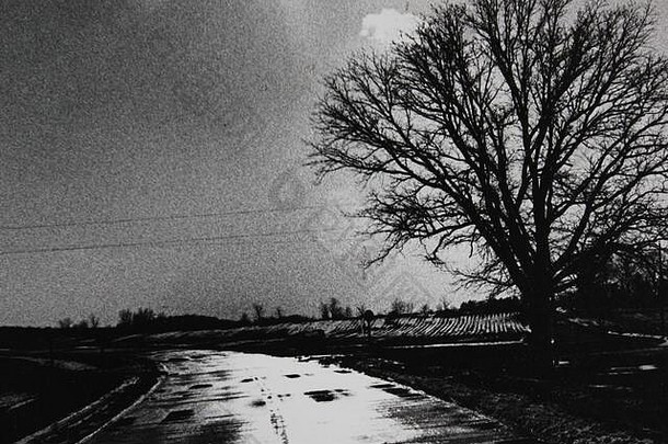 20世纪70年代一条古老乡村道路的黑白复古摄影精品