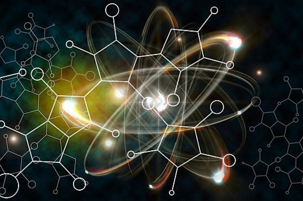 核能图像中原子粒子的特写插图