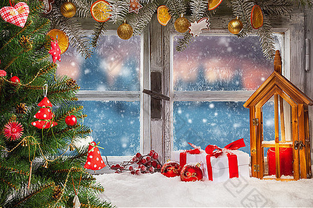 大气圣诞节窗口窗台上装饰