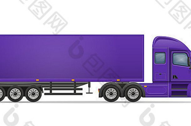 白色背景上隔离的货物运输用卡车半挂车插图