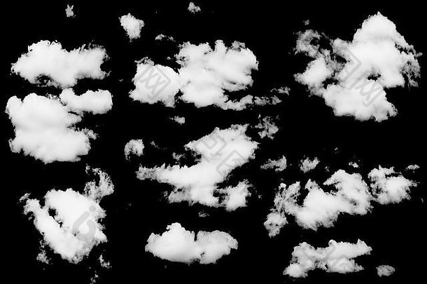 黑色天空上一组孤立的云。设计元素