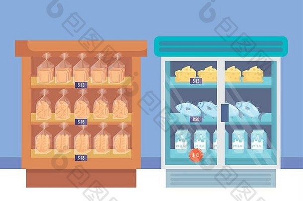 超市冰箱与货架及产品
