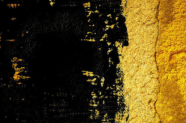 Grunge超黄色灰泥混凝土纹理，石材表面，岩石开裂，背景为明信片。