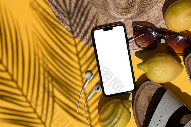 夏季作文空白智能手机夏天配件棕榈影子