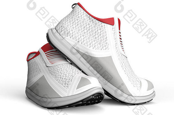 白色运动鞋与白色隔离，3d插图