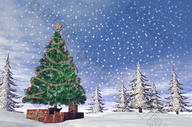 圣诞节树雪渲染