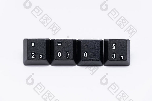 带有不同年份单词或名称的键盘黑键