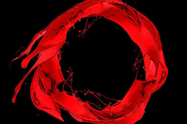 红色油漆飞溅圆形，在黑色背景上隔离