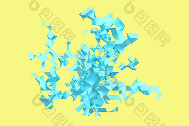 具有创意形状的三角纸，3d渲染。计算机数字绘图。