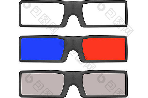 白色背景下的3D眼镜