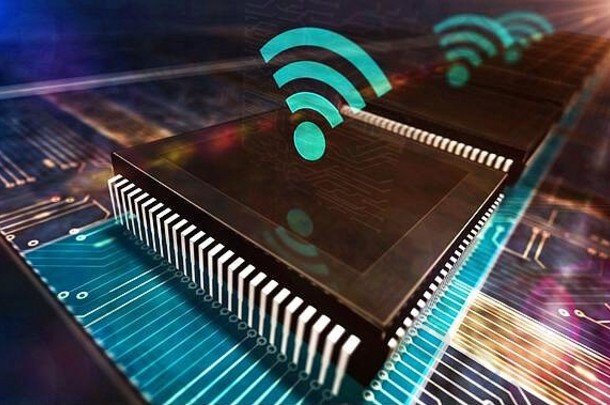 Wi-fi无线通信网络。5G、<strong>移动</strong>连接、数字网络技术概念生产线抽象3d渲染插图。