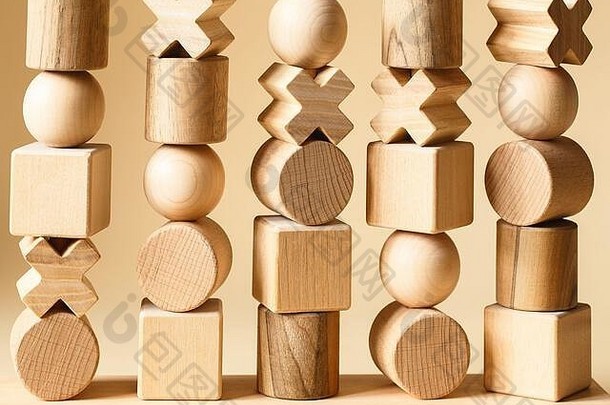 孩子们的木玩具测序块学习资源教育形状细电动机技能手眼睛协调数学技能自然