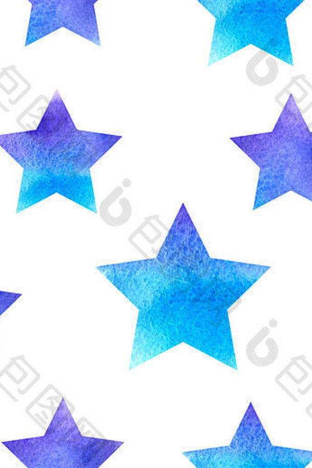 蓝色的水彩无缝的模式星星装饰节日背景