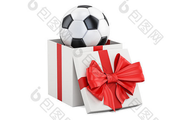 礼物概念足球球内部礼物盒子呈现